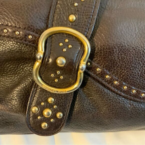 MICHAEL KORS Brown Leather Studded LARGE Shoulder Bag Purse Vintage - Picture 6 of 16
